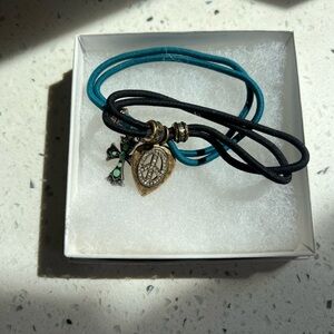 Lucky Brand: Peace Sign/Stone Cross Bracelet/Hair Tye Set - Black and Teal